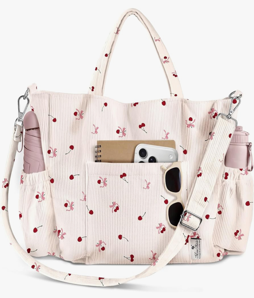Crossbody Corduroy Tote Bag- Multi Pockets - 15 Colors Patterns image