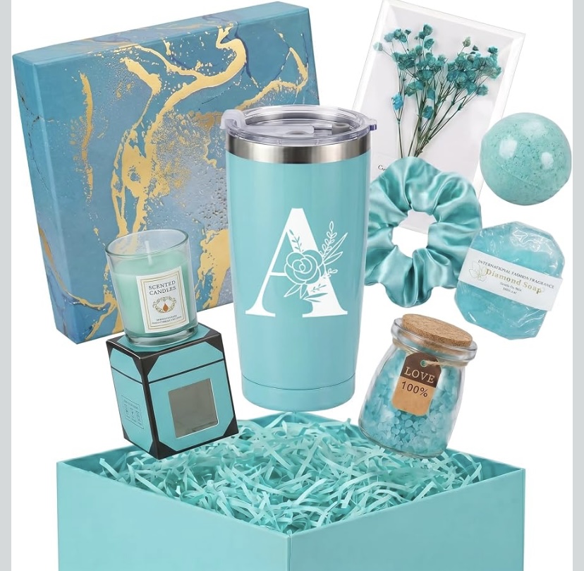 Women's Pretty Teal Initial Tumbler & Spa Bath Gift Box image