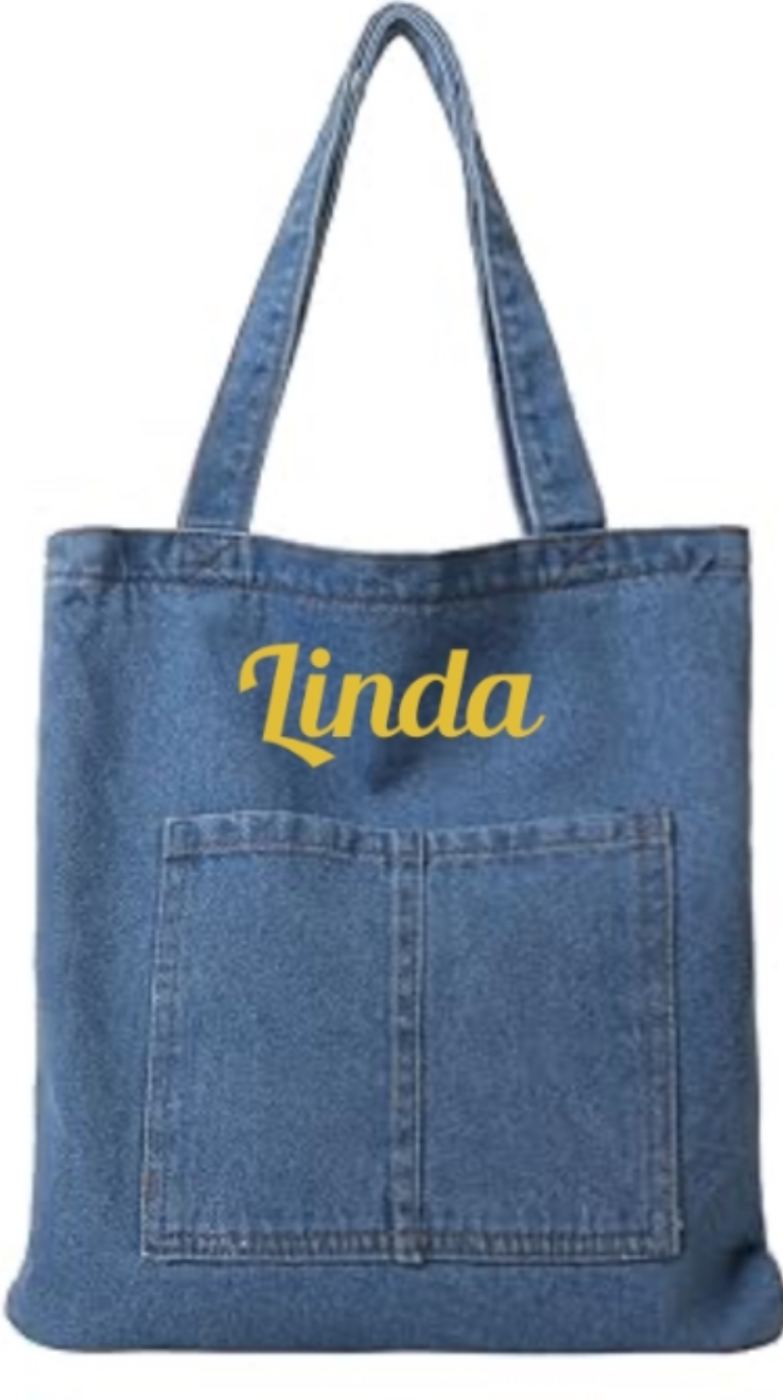 Personalized Denim Shoulder Tote Bag - Dark  Blue or Light Blue image