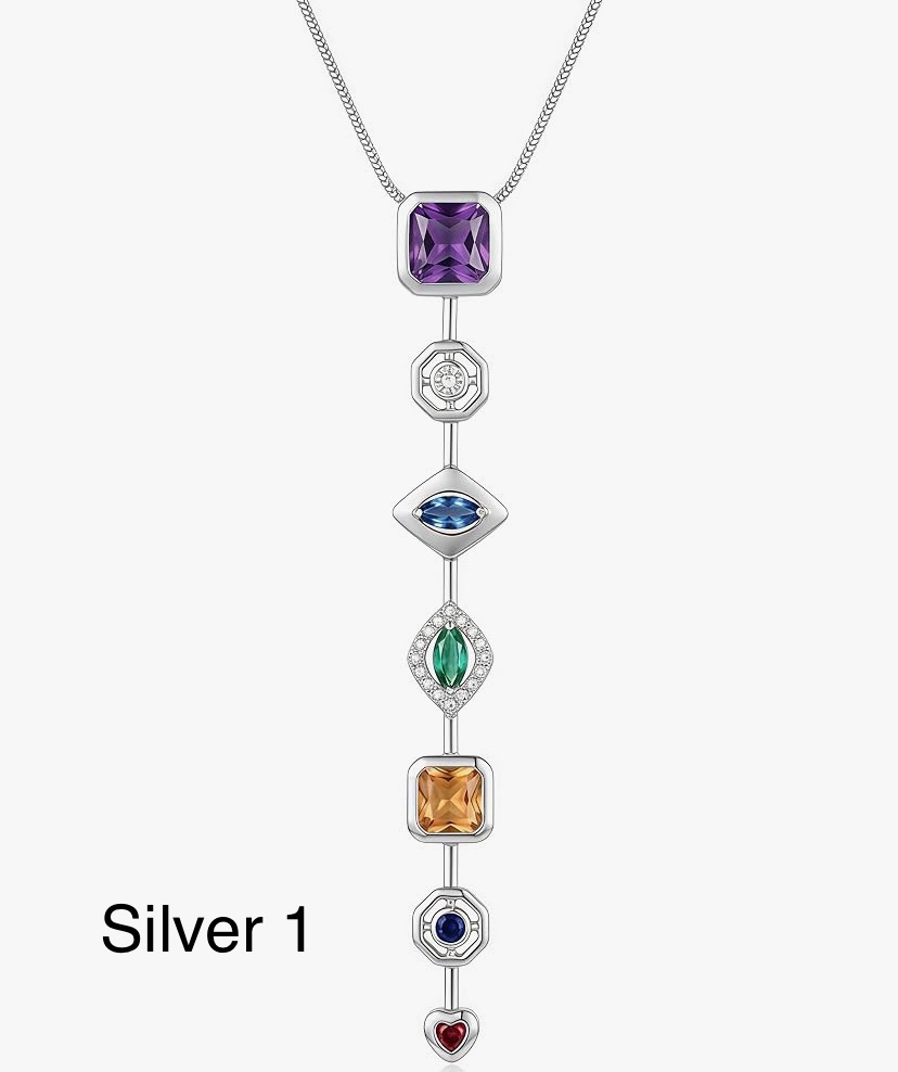 Stunning 7 Stone Drop Necklace - Gold Or Silver -11 Designs image