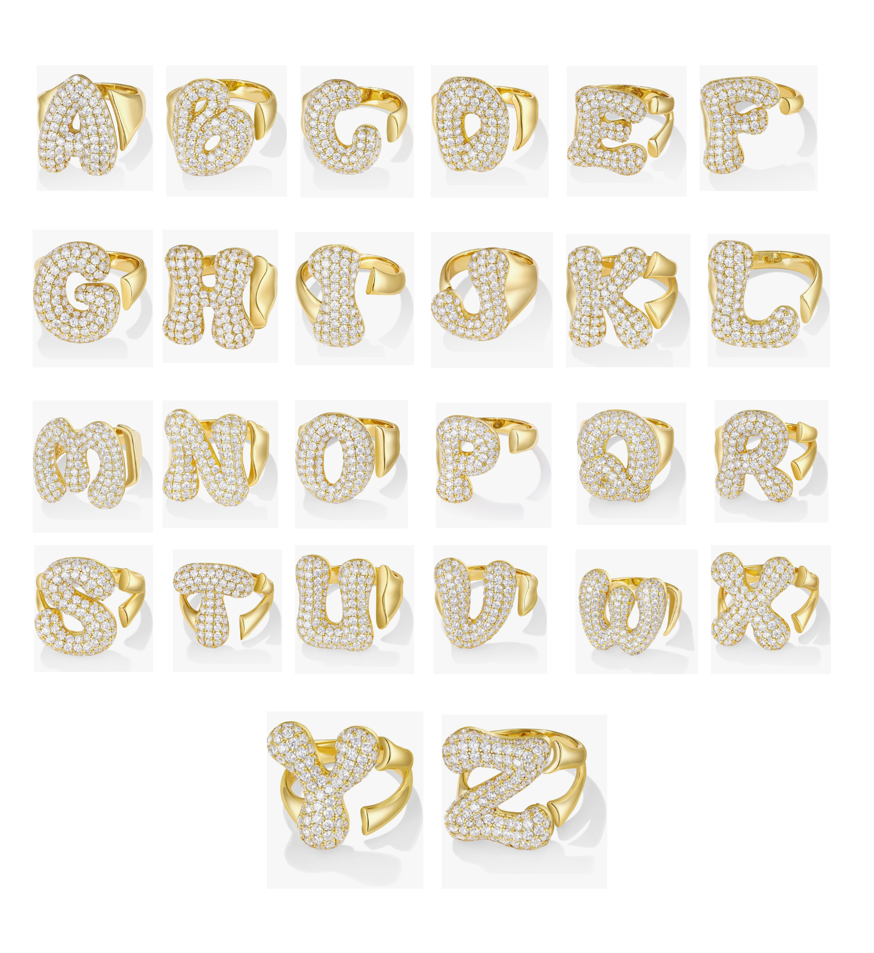 14K Gold Plated Bubble 3D CZ Letter Ring image