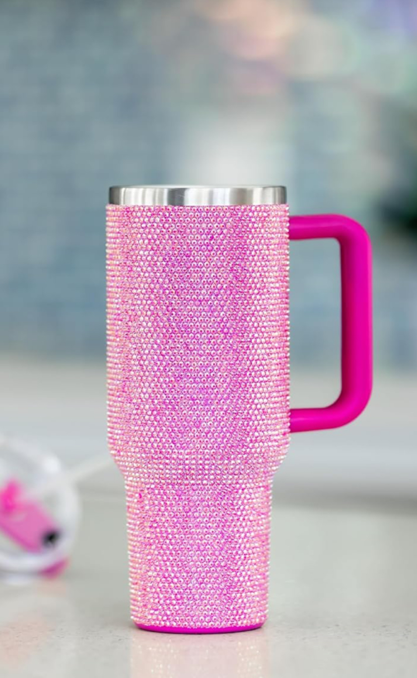 40oz Rhinestone Tumbler - Premium Bling Stainless Steel with Handle, Includes Leakproof Lid and Straw - 5 Colors image