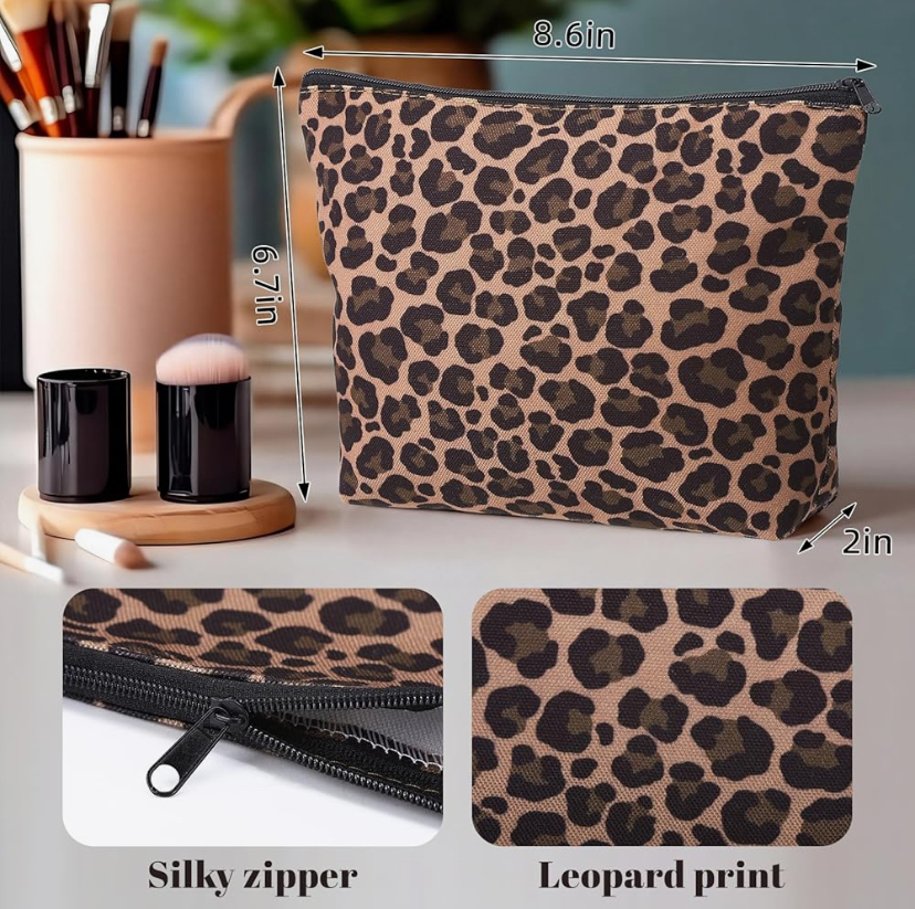 Leopard Canvas Tote and Make Up Bag - 2 Colors image