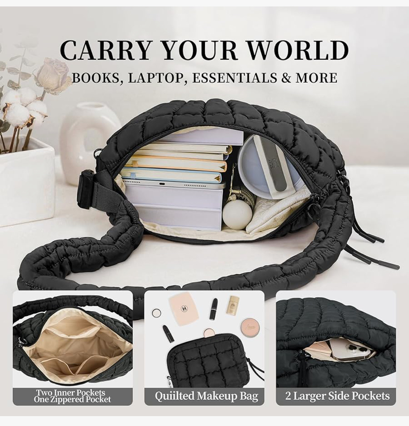 Puffer Tote Quilted Bag with Detachable Pouch -2 Colors image