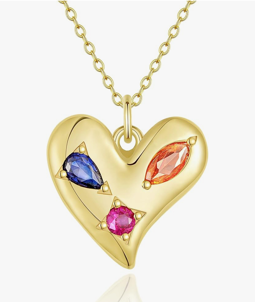 14K Gold Plated Heart Pendant Necklace Adorned With Zircon Stones image