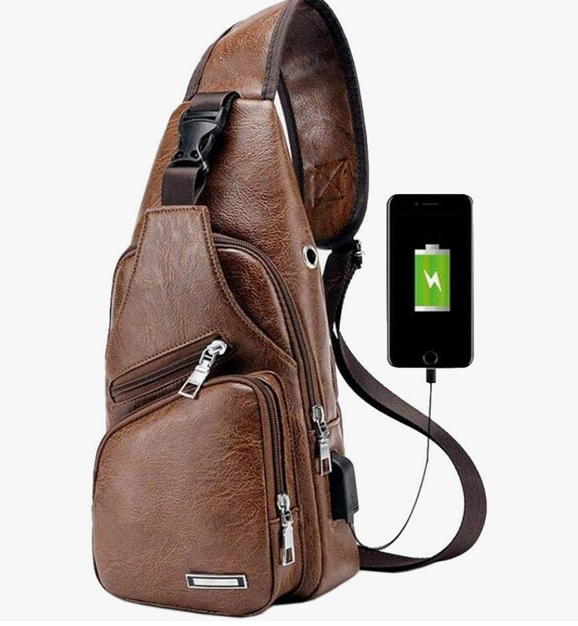 Leather Sling Bag Crossbody Backpack for Men or Women