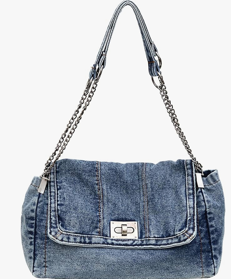 Trendy Denim Bag with Silver Hardware - 3 Shades of Denim image