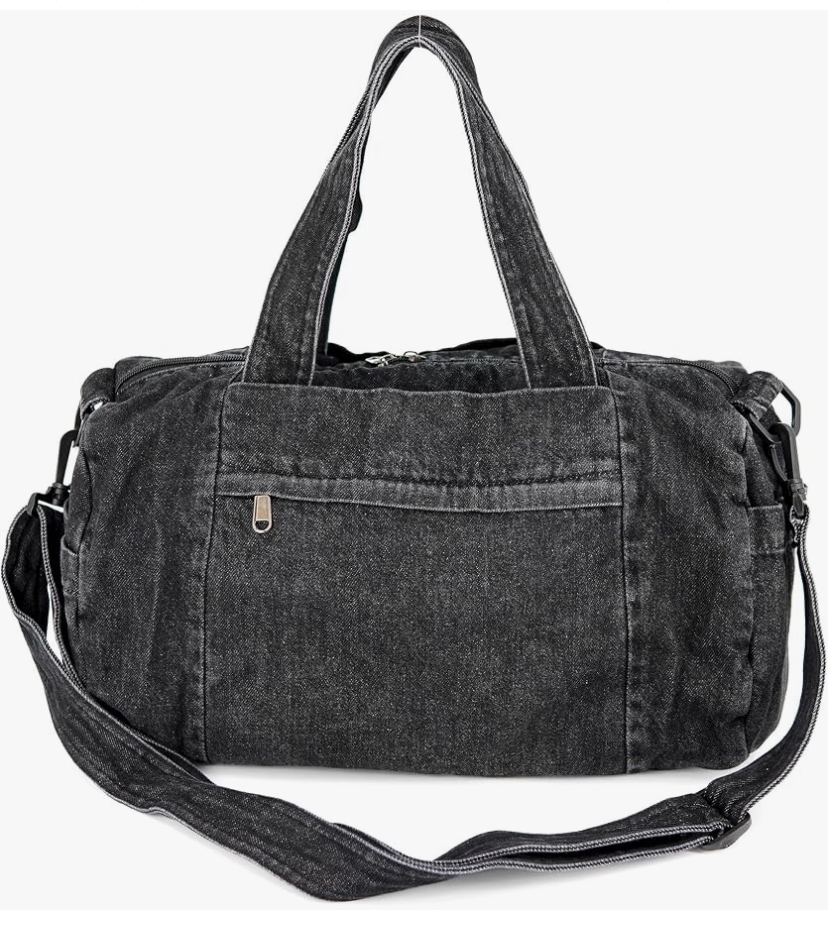 Denim Shoulder Bag, Classic Retro Travel Shopper Blue or Black