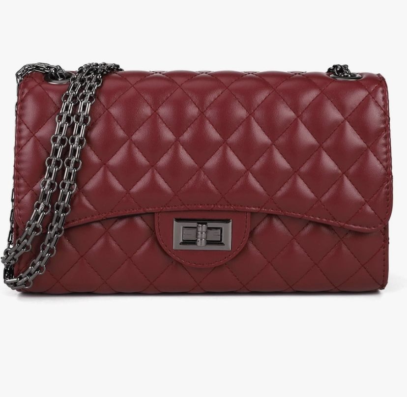 Quilted Crossbody Shoulder Bag with Chain - 12 Colors image