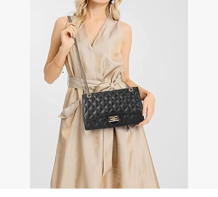Quilted Crossbody Shoulder Bag with Gold Chain - 2 Colors image