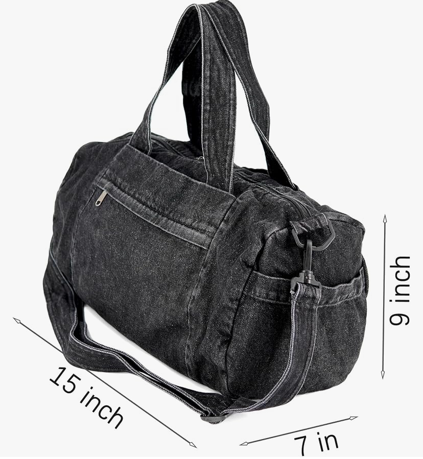 Denim Shoulder Bag, Classic Retro Travel Shopper Blue or Black image