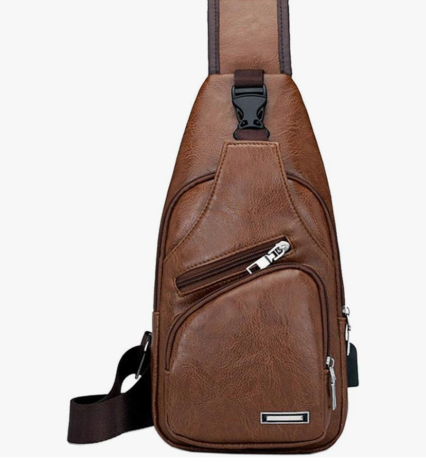 Leather Sling Bag Crossbody Backpack for Men or Women image