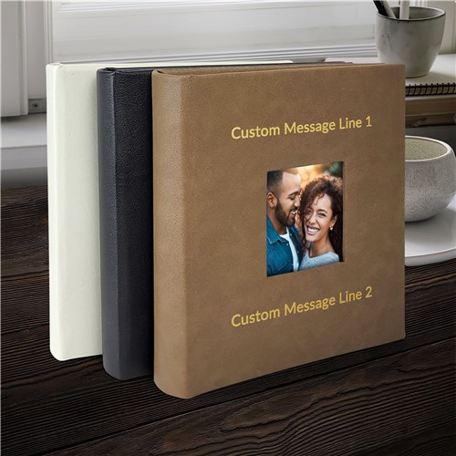 Engraved San Serif Custom Message lines top and Bottom Large Photo Album - 5 Colors