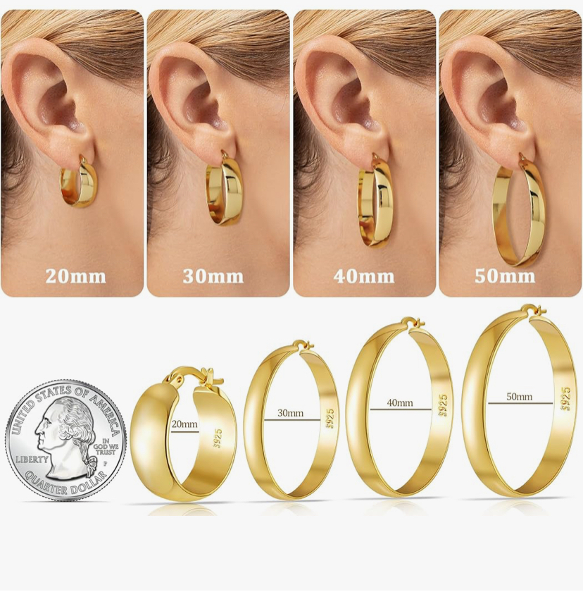 Sterling Silver Gold Plated Hoop Earrings- 20/30/40/50 - 4 Sizes image