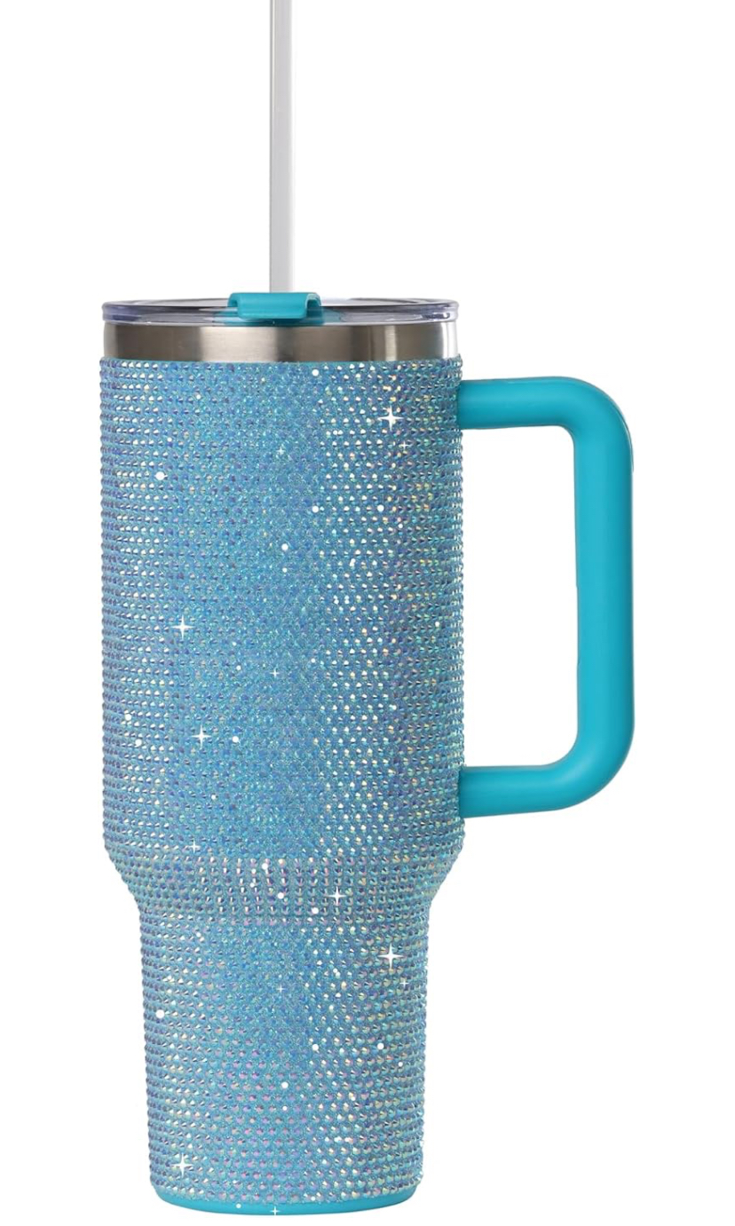 40oz Rhinestone Tumbler - Premium Bling Stainless Steel with Handle, Includes Leakproof Lid and Straw - 5 Colors image