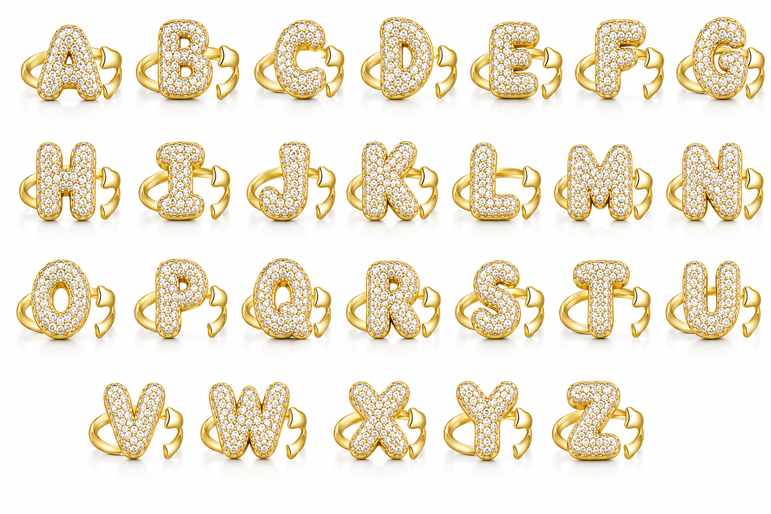 14K Gold Plated Bubble 3D CZ Letter Ring image