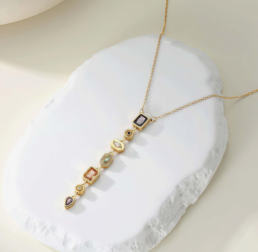 Stunning 7 Stone Drop Necklace - Gold Or Silver -11 Designs image