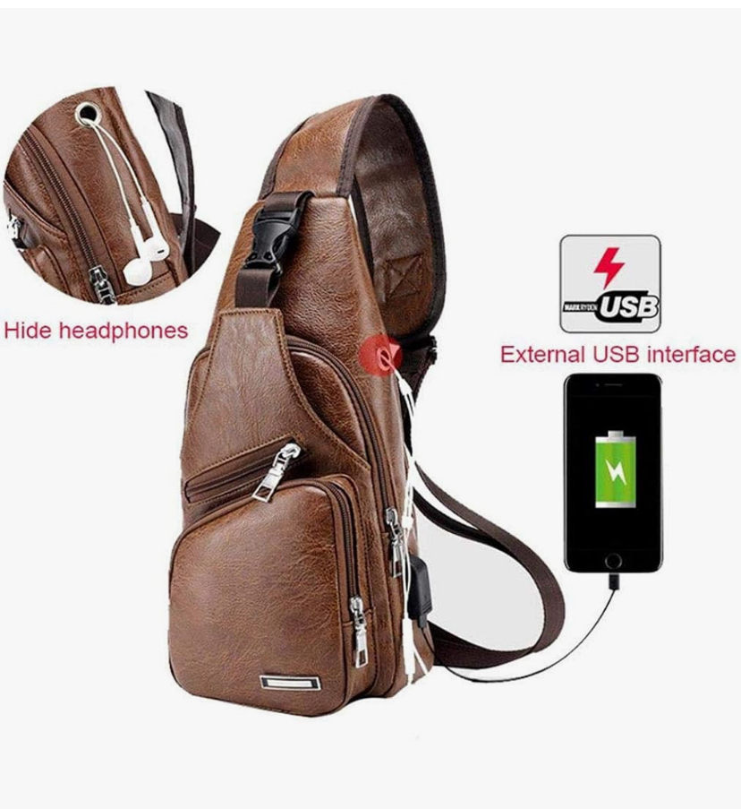 Leather Sling Bag Crossbody Backpack for Men or Women image