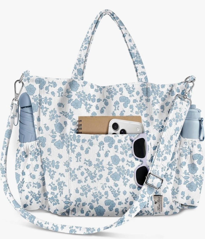 Crossbody Corduroy Tote Bag- Multi Pockets - 15 Colors Patterns image