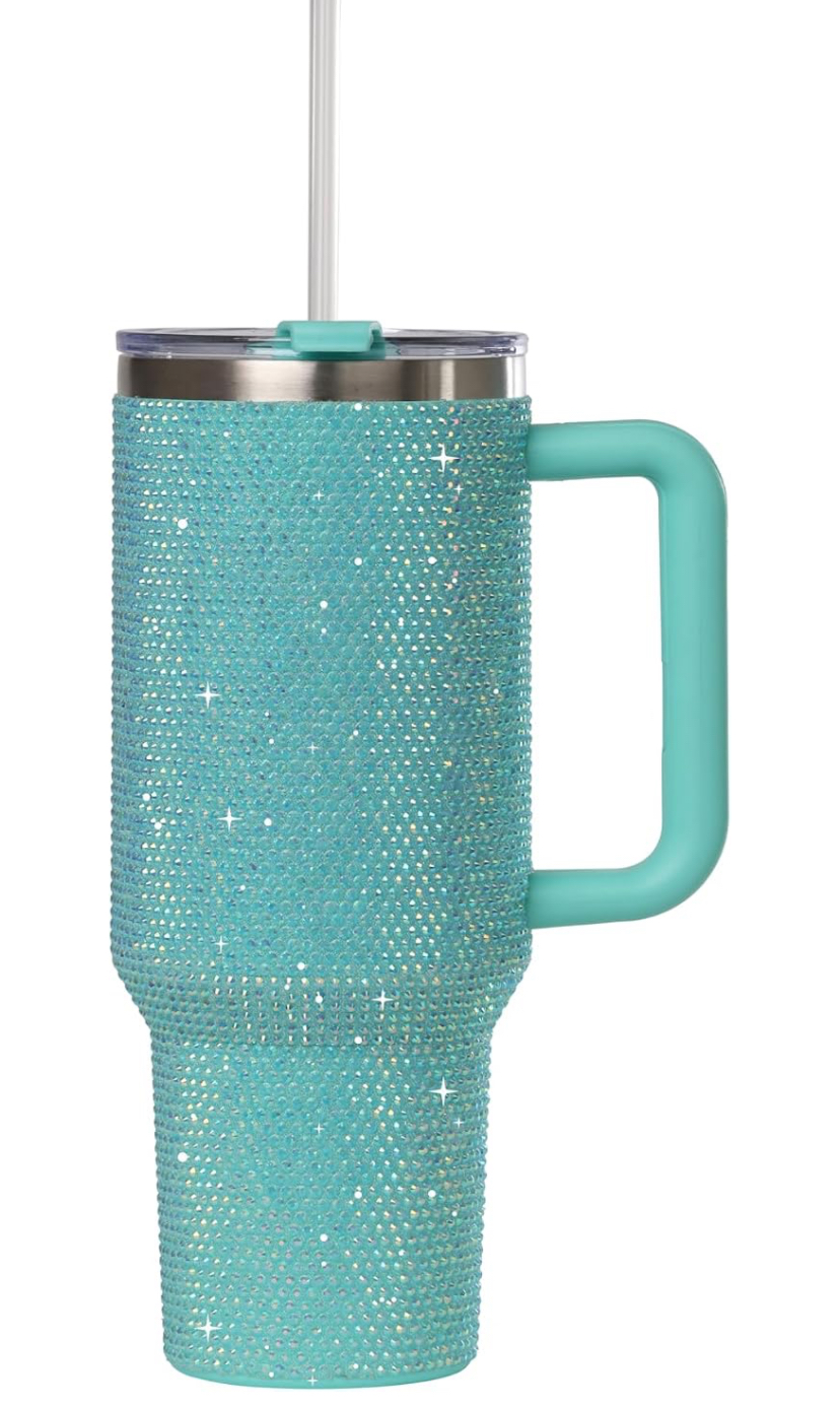 40oz Rhinestone Tumbler - Premium Bling Stainless Steel with Handle, Includes Leakproof Lid and Straw - 5 Colors image