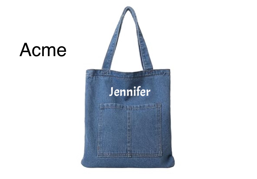 Personalized Denim Shoulder Tote Bag - Dark  Blue or Light Blue image