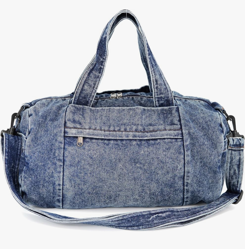 Denim Shoulder Bag, Classic Retro Travel Shopper Blue or Black image