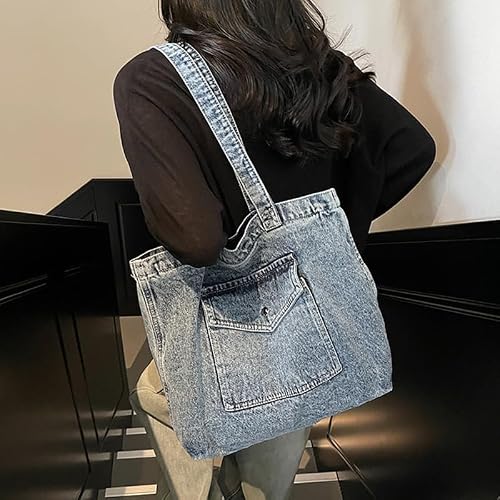Vintage Denim Tote Bag with Zipper - 2 Denim Shades image