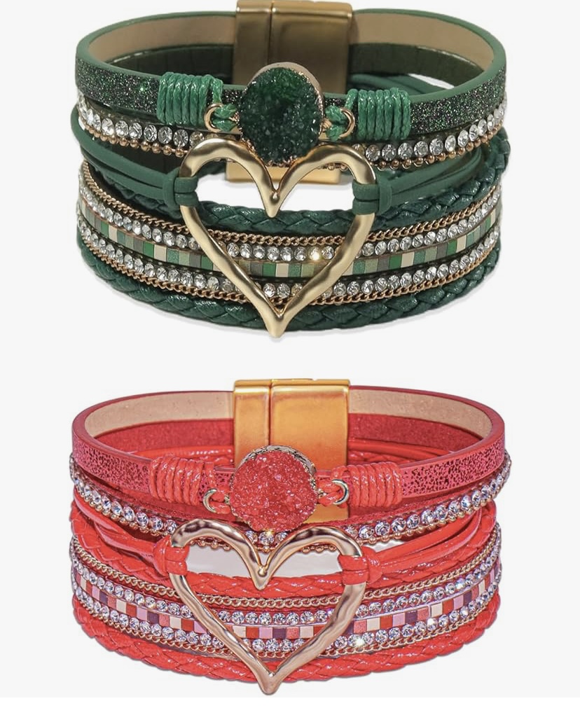 2 Pcs Boho Heart Bracelets Woven Leather - 9  Color Sets image
