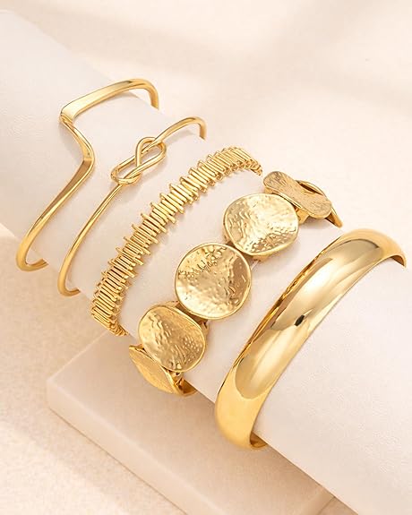 5 Multi Layer Bangle Cuffs,  Gold Or Silver image