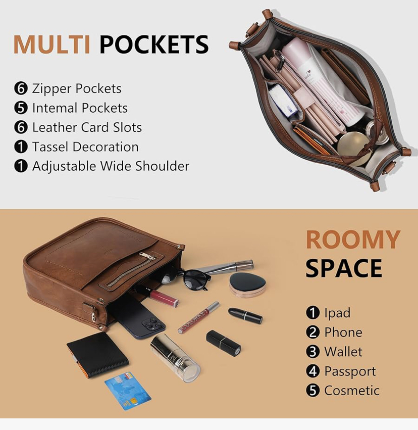 Hobo Travel Purse Multi-Pocket Trendy Handbag- 7 Colors image