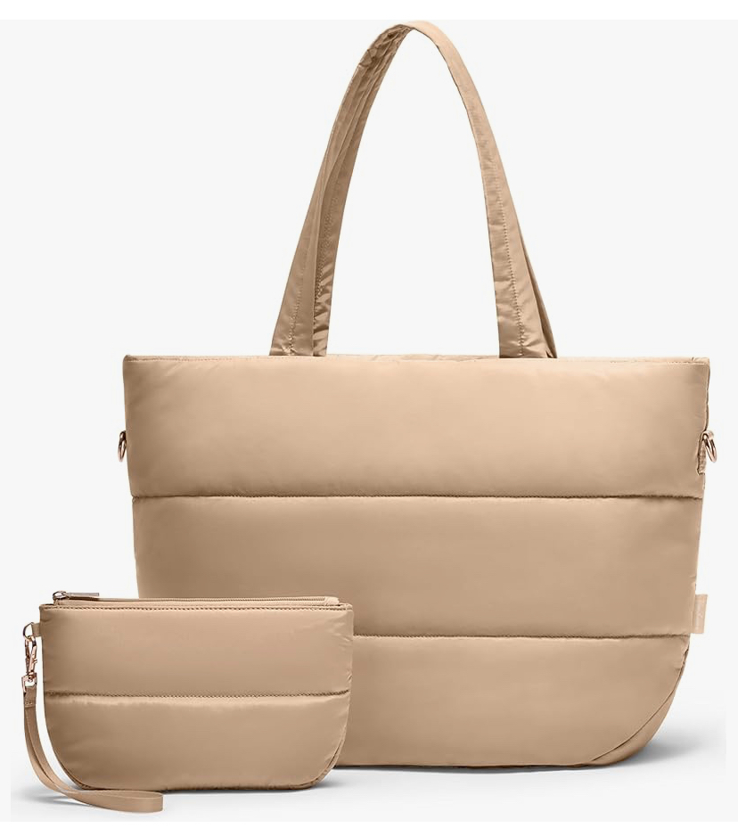 Puffy Tote with Compartments and Small Wristlet Pouch- 5 Colors
