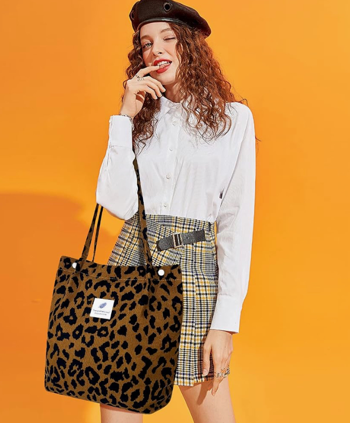Corduroy Shoulder Tote Bag with Inner Pockets image