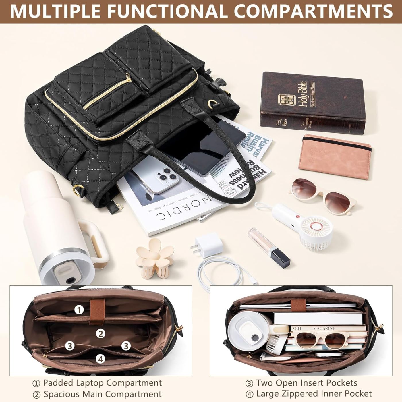 Large Qulited Bible Bag - 6 Colors image