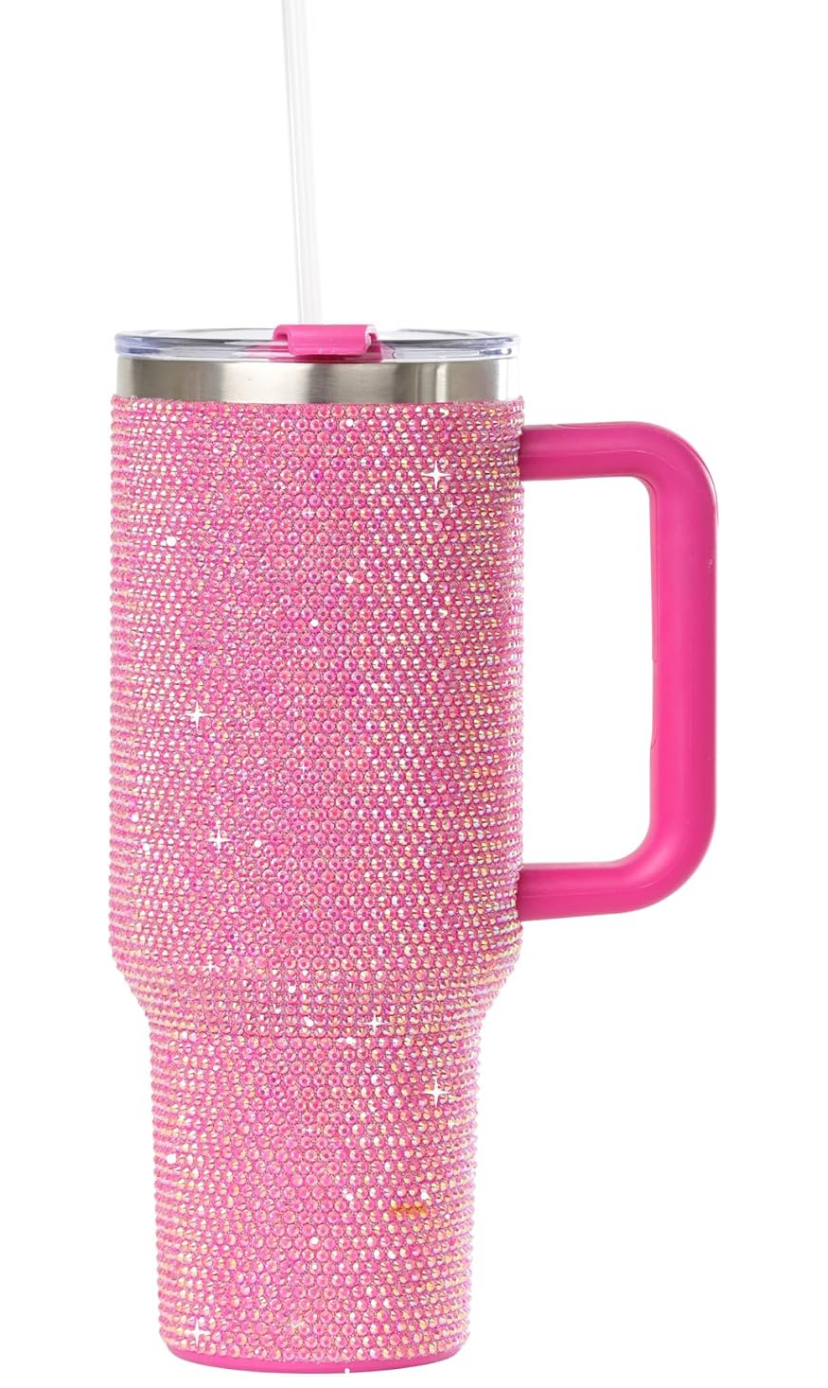 40oz Rhinestone Tumbler - Premium Bling Stainless Steel with Handle, Includes Leakproof Lid and Straw - 5 Colors image