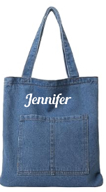 Personalized Denim Shoulder Tote Bag - Dark  Blue or Light Blue image