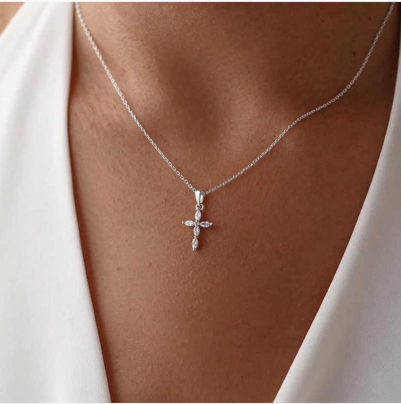 Cross Necklace / Cubic Zirconia 14K Gold Silver Plated or All Silver image
