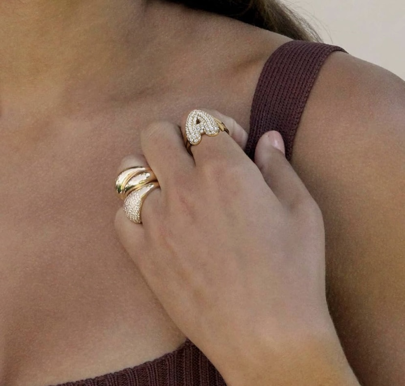 14K Gold Plated Bubble 3D CZ Letter Ring image