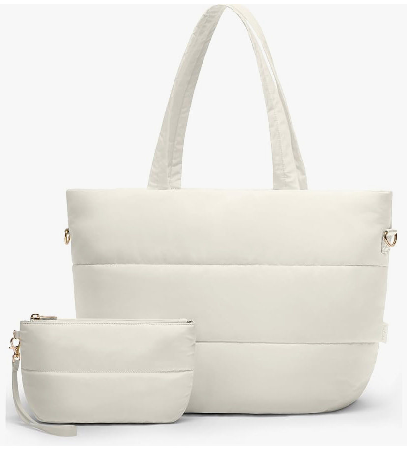Puffy Tote with Compartments and Small Wristlet Pouch- 5 Colors image