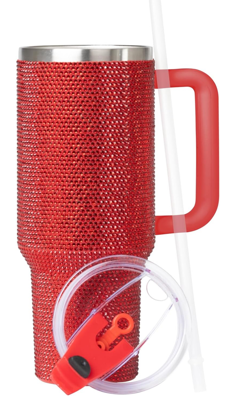 40oz Rhinestone Tumbler - Premium Bling Stainless Steel with Handle, Includes Leakproof Lid and Straw - 5 Colors image