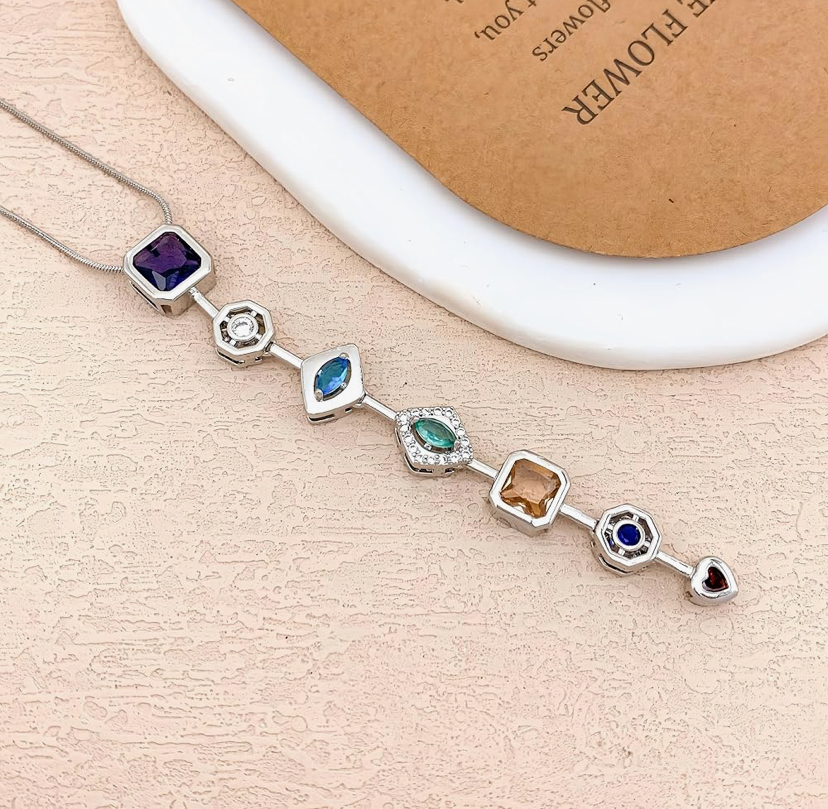 Stunning 7 Stone Drop Necklace - Gold Or Silver -11 Designs image