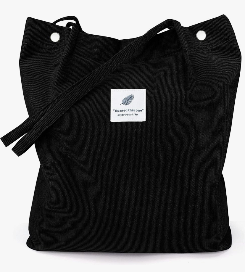 Corduroy Shoulder Tote Bag with Inner Pockets