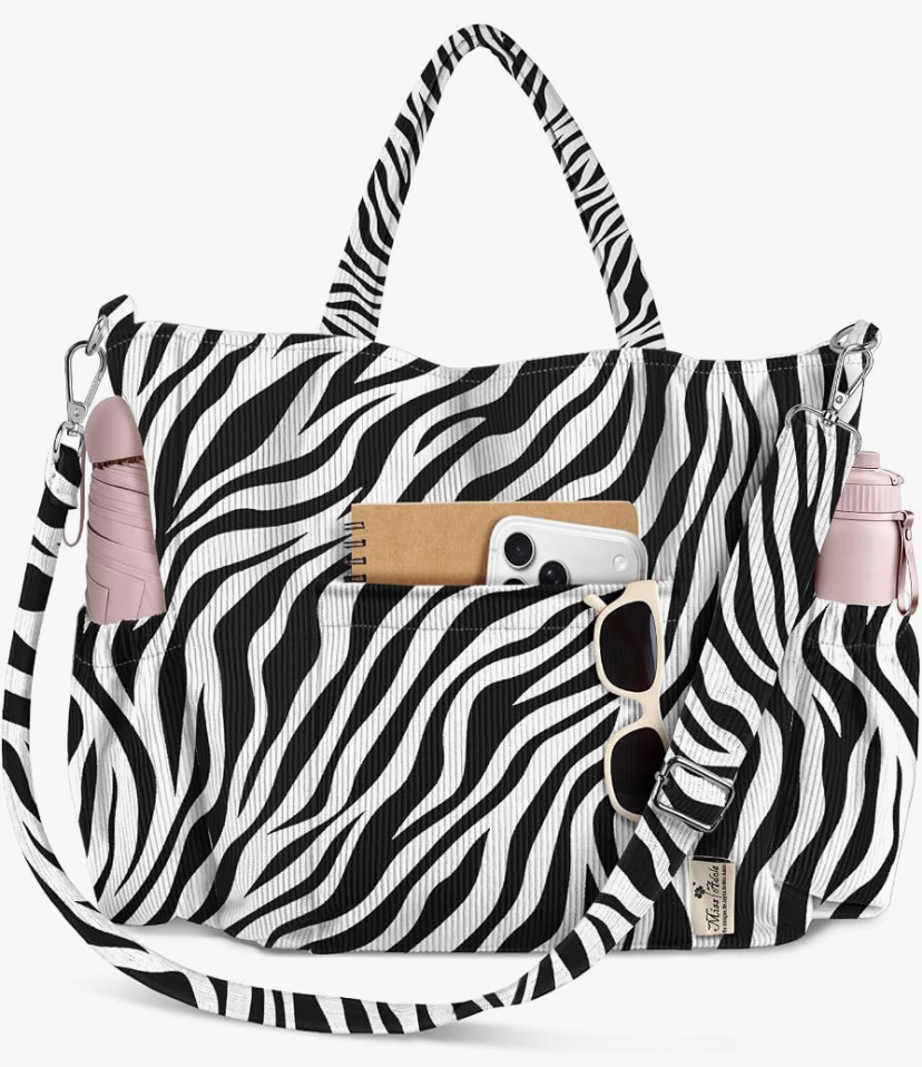 Crossbody Corduroy Tote Bag- Multi Pockets - 15 Colors Patterns