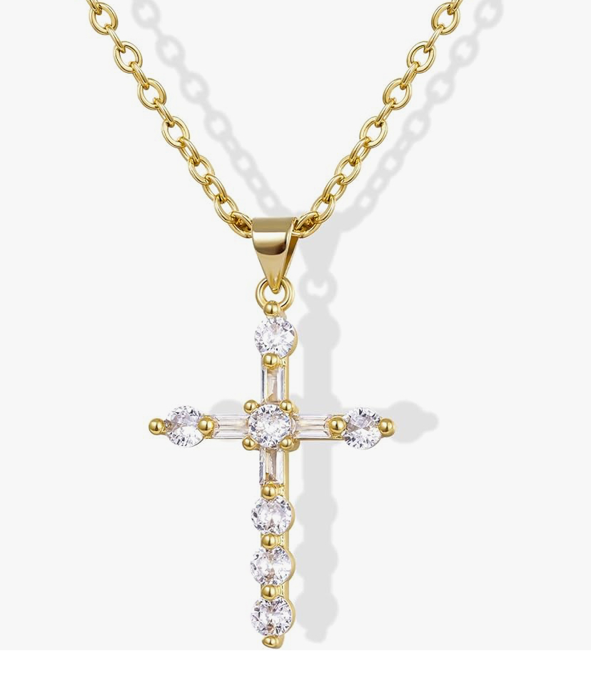 14K Gold Plated Cubic Zirconia Cross Necklace image