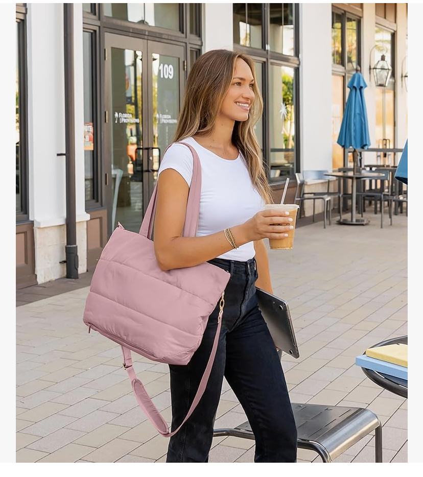 Puffy Tote with Compartments and Small Wristlet Pouch- 5 Colors image