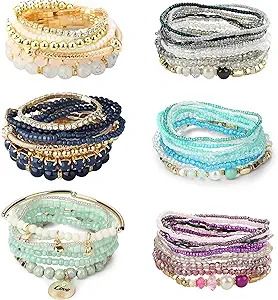 6 Sets Colorful Bohemian Stackable Beaded Bracelets