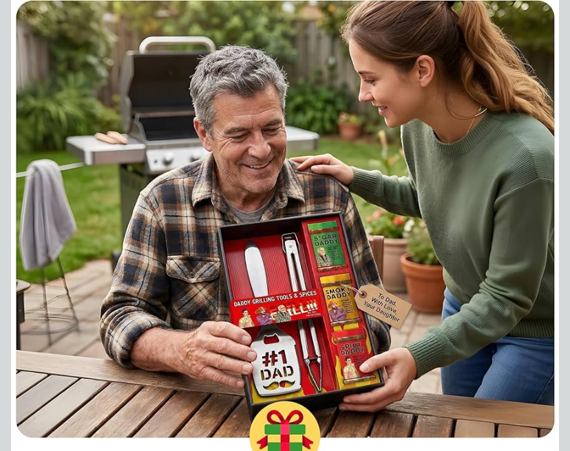 Dad BBQ Gift Set - 3 Bold Barbecue Rubs + Grill Spatula & Tongs image