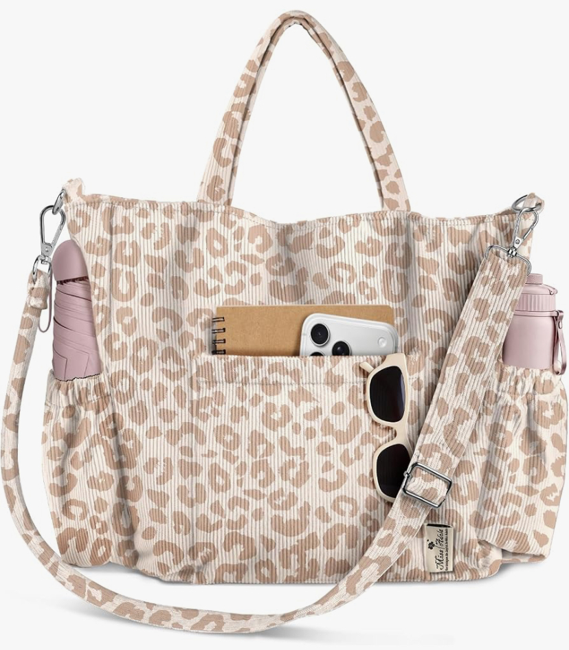 Crossbody Corduroy Tote Bag- Multi Pockets - 15 Colors Patterns image