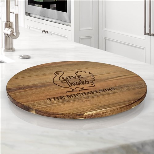 Engraved Give Thanks Turkey Silhouette Lazy Susan