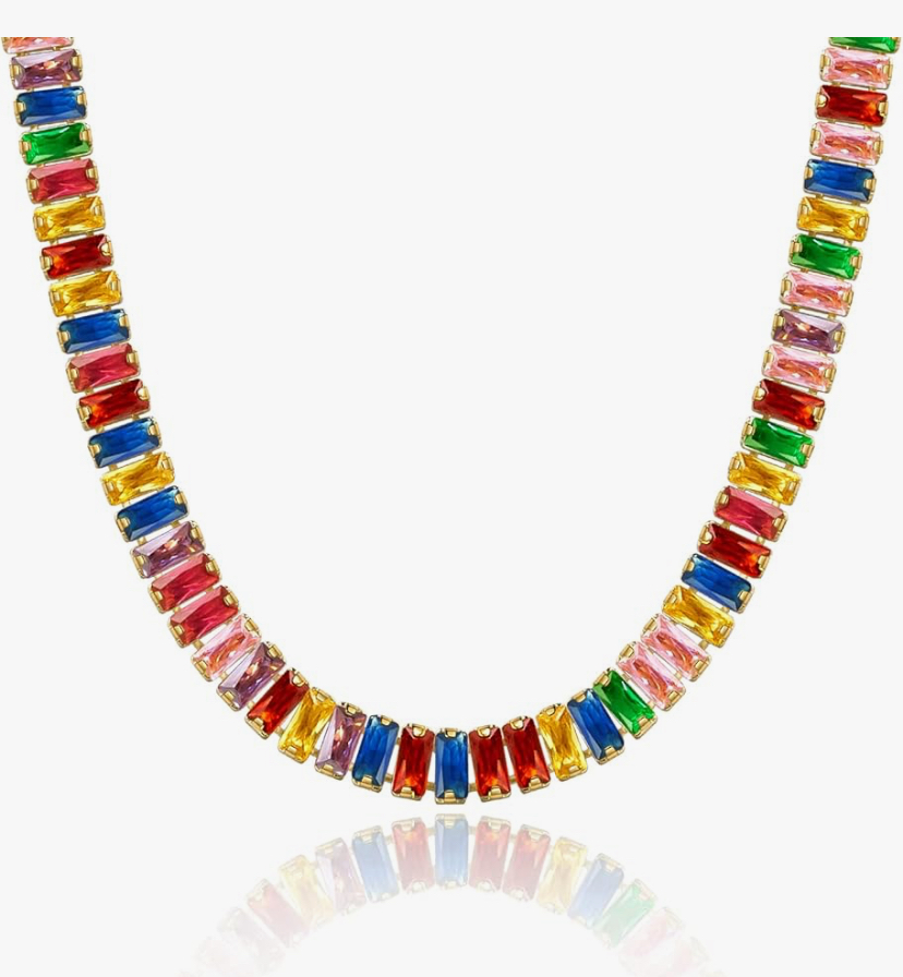 Baguette Tennis Necklace - Silver, Gold, or Multicolor image