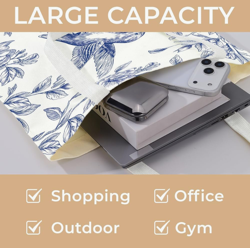 Cute Aesthetic Canvas Totes with snap and Zipper Pocket - 20 Designs image